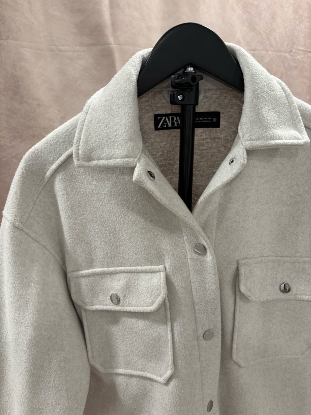 Zara Light Cream Oversized Shacket with Patch Pockets - Picture 4 of 7